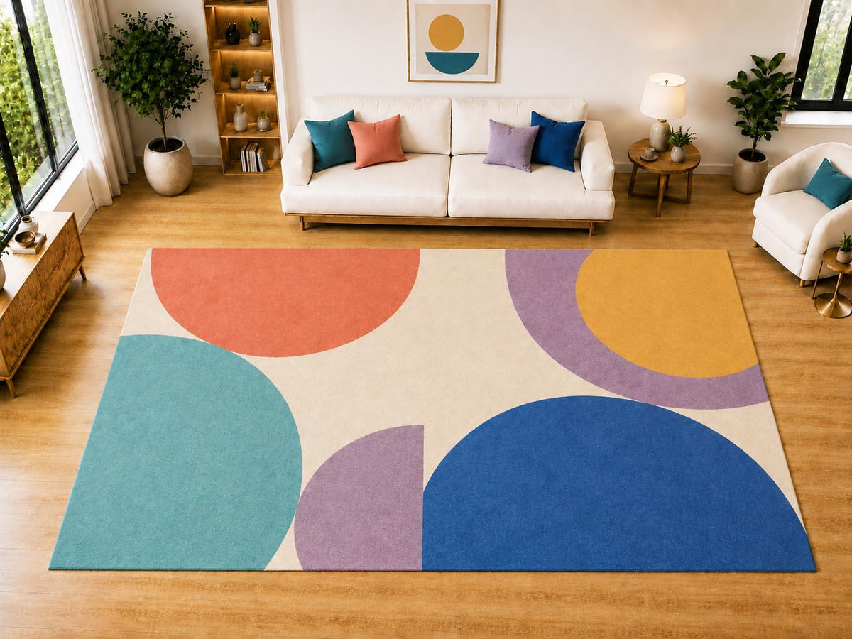 ICE ARMOR "Ultra Light Weight Large 6'7 x 9'10 Geometric Circle Forms Area Rug for Living Room, Dining Room, and Bedroom, Soft Low Pile Indoor Rug, Modern Floor Decor