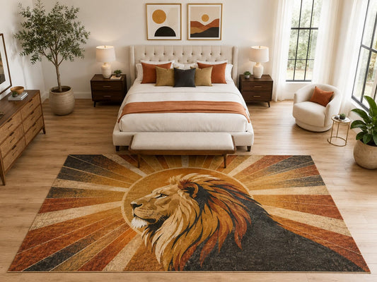 ICE ARMOR "Ultra Light Weight Large 6'7" x 9'10" Lion Sunburst Area Rug Carpet Soft Low Pile Indoor Rug and Non-Slip Silicone Backing Brown