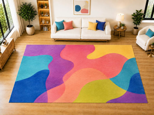 ICE ARMOR "Ultra Light Weight Large 6'7 x 9'10 Colorful Fluid Shapes Area Rug for Living Room, Dining Room, and Bedroom, Soft Low Pile Indoor Rug, Playful Floor Decor