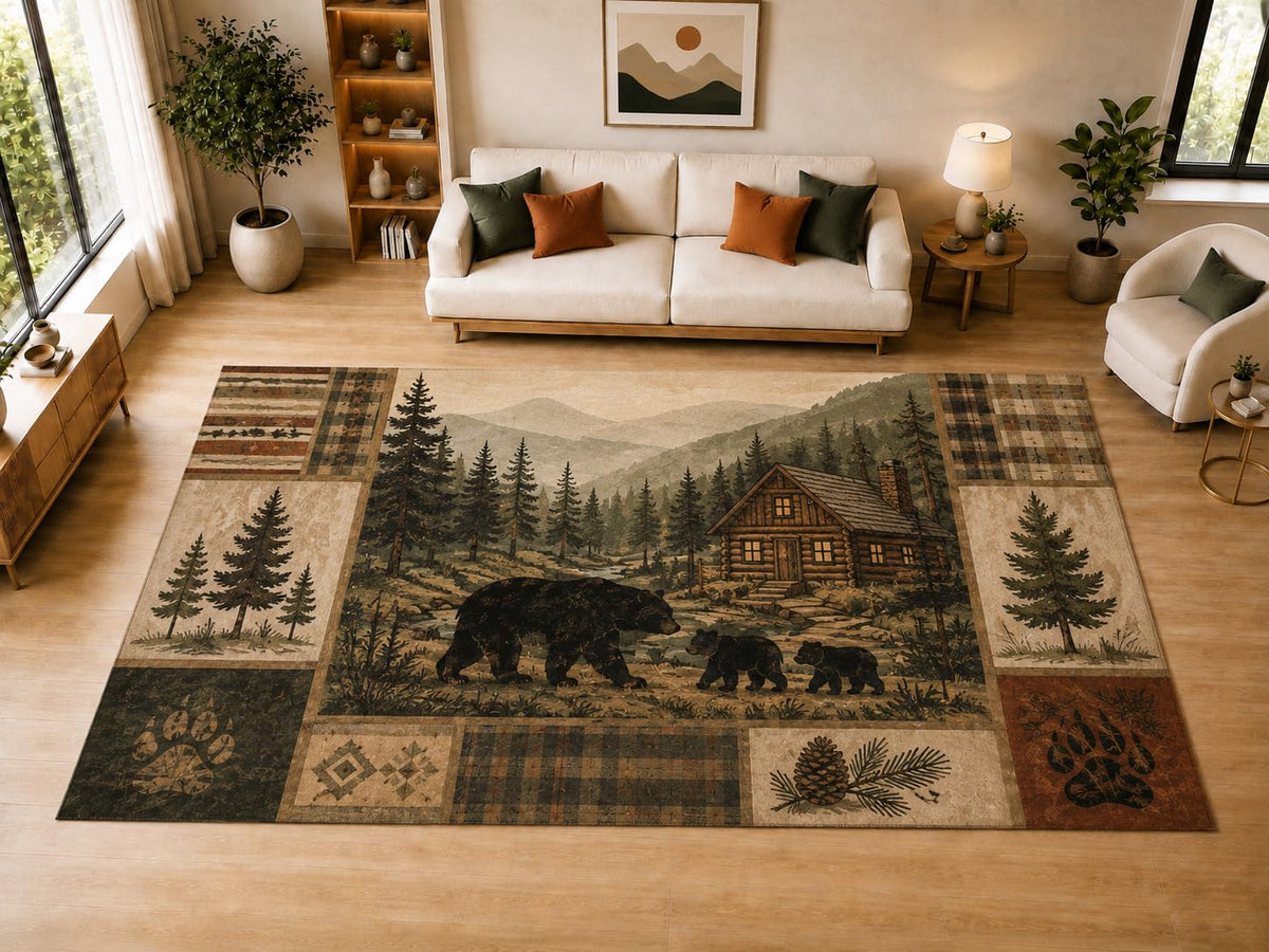 ICE ARMOR "Ultra Light Weight Large 6'7" x 9'10" Bear Cabin, Living Room, Bedroom, Dining Room, Office, Family Room, Soft Low Pile Indoor Rug, Non-Slip Silicone Backing, Brown