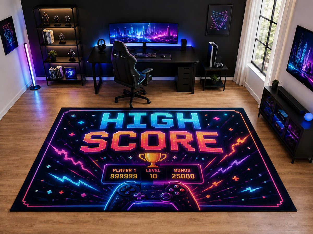 ICE ARMOR "Ultra Light Weight Large 6'7" x 9'10" High Score Controller Area Rug for Kids Room Playroom, Soft Low Pile Indoor Rug and Non-Slip Silicone Backing, Black