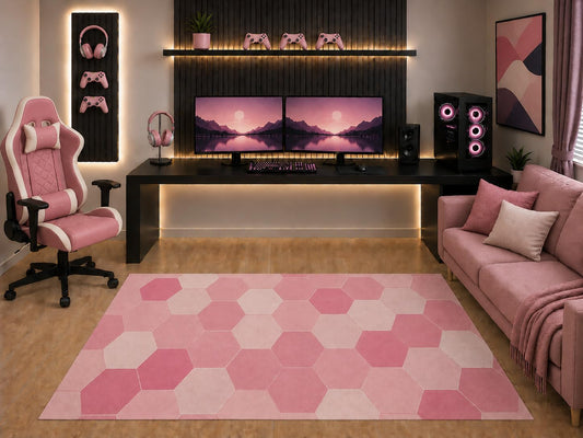 ICE ARMOR "Ultra Light Weight 5' x 7' Pink Honeycomb Area Rug Geometric Hexagon Pattern for Girls Teen Bedroom Gaming Room Playroom Modern Decor Non-Slip Silicone Backing Low Pile