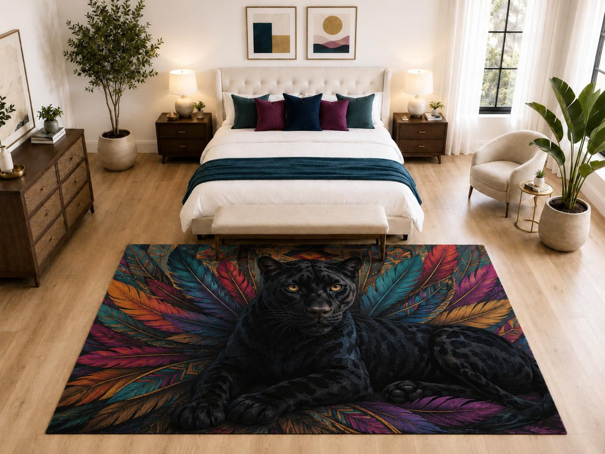 ICE ARMOR "Ultra Light Weight Large 6'7" x 9'10" Black Panther Feather Rug, Soft Low Pile Indoor Rug, Non-Slip Silicone Backing for Bedroom Black