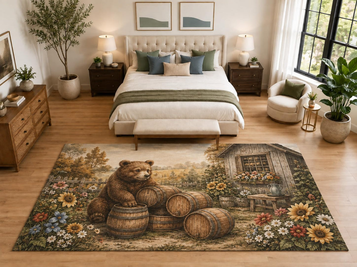ICE ARMOR "Ultra Light Weight Large 6'7" x 9'10" Bear Barrel Garden Area Rug, Soft Low Pile Indoor Rug, Non-Slip Silicone Backing, Living Room, Brown
