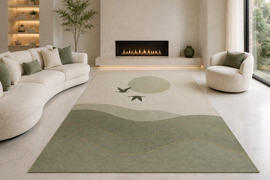 ICE ARMOR "Ultra Lightweight Large 6'7" x 9'10" Sage Rolling Hills Area Rug for Living Room, Bedroom and Home Office, Soft Low Pile Carpet with Non-Slip Silicone Backing, Green and Cream
