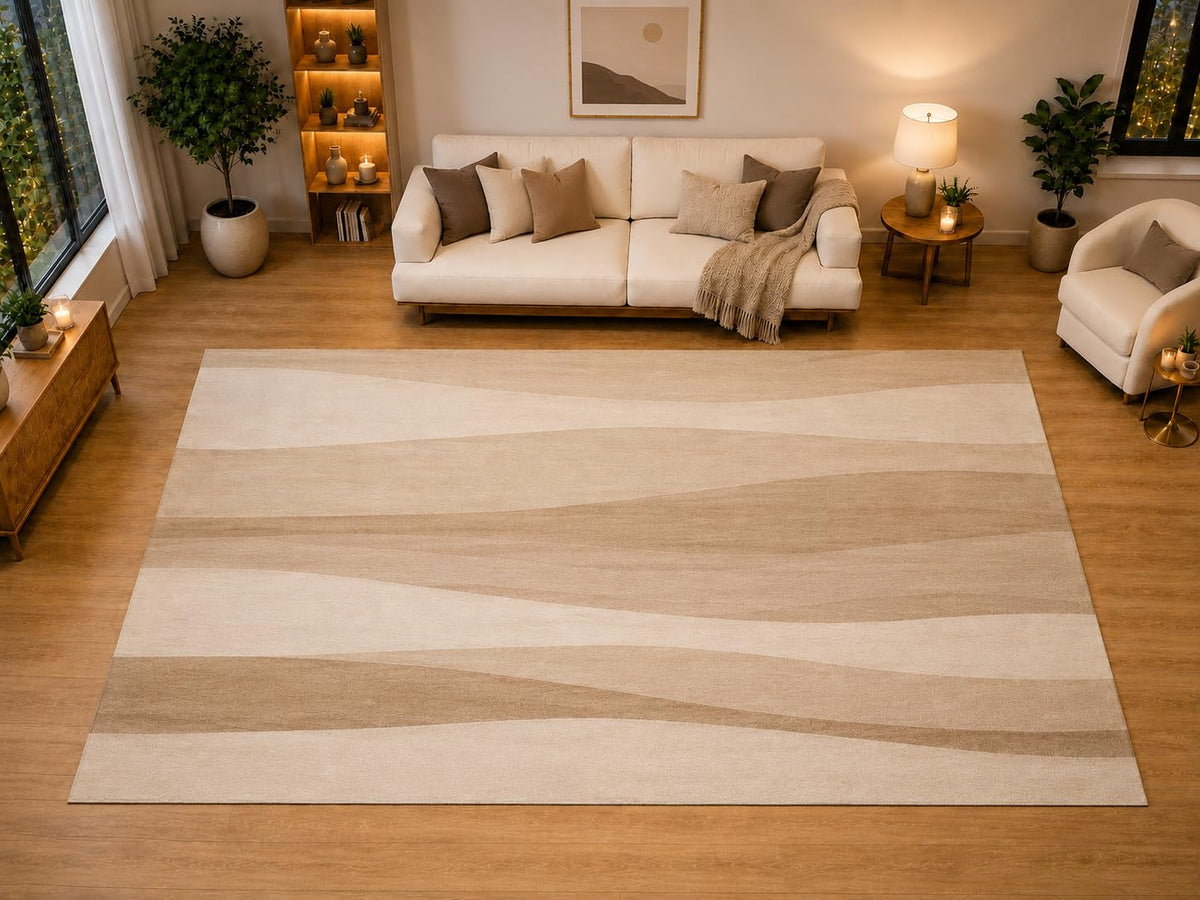 ICE ARMOR "Ultra Light Weight Large 6'7" x 9'10" Soft Horizontal Drift Area Rug for Living Room, Bedroom, Dining Room, Soft Low Pile Non-Slip Backing, Oatmeal Taupe