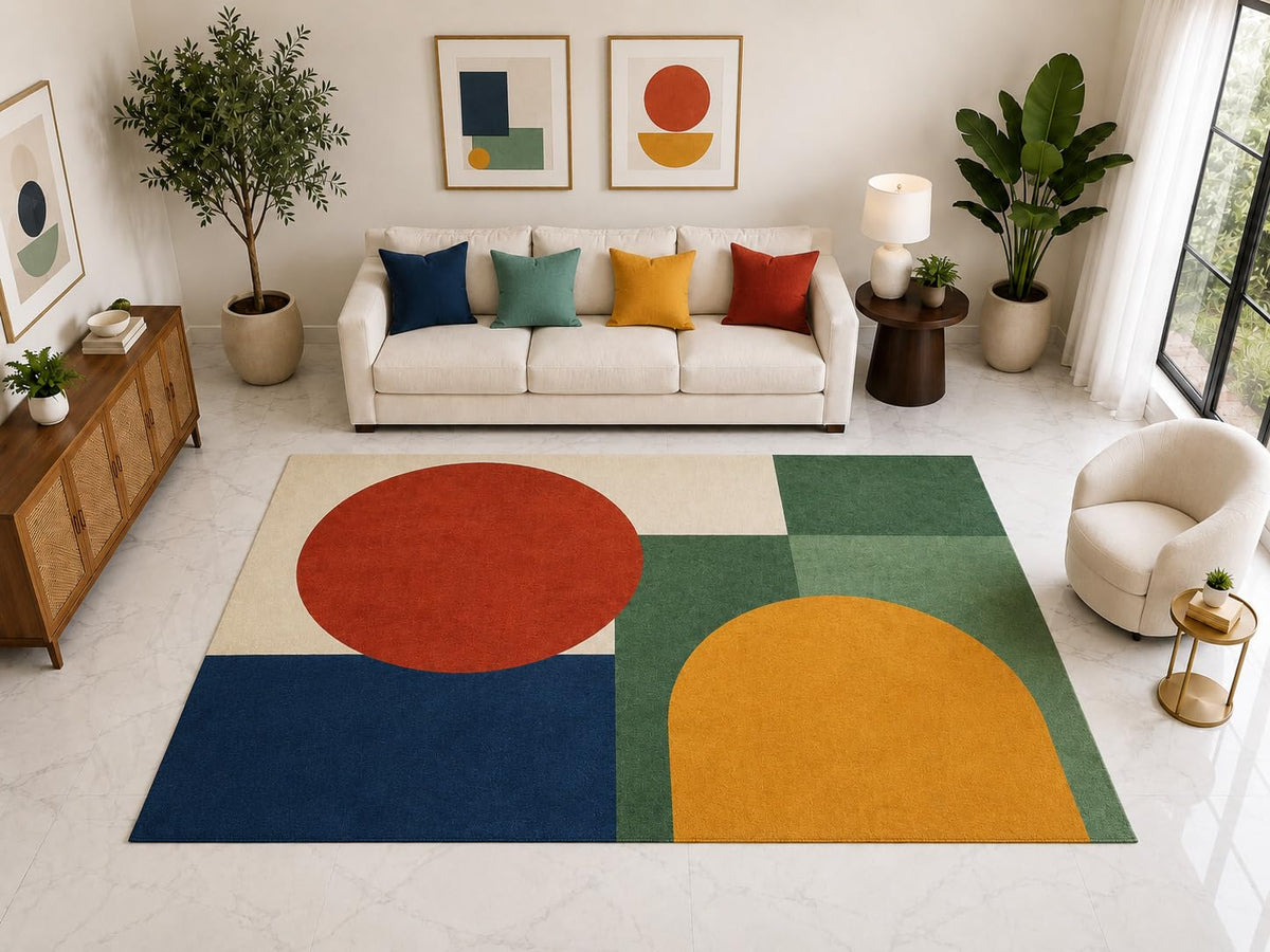 ICE ARMOR "Ultra Light Weight Large 6'7" x 9'10" Abstract Geometric Area Rug Carpet Soft Low Pile Indoor Rug and Non-Slip Silicone Backing for Office Green