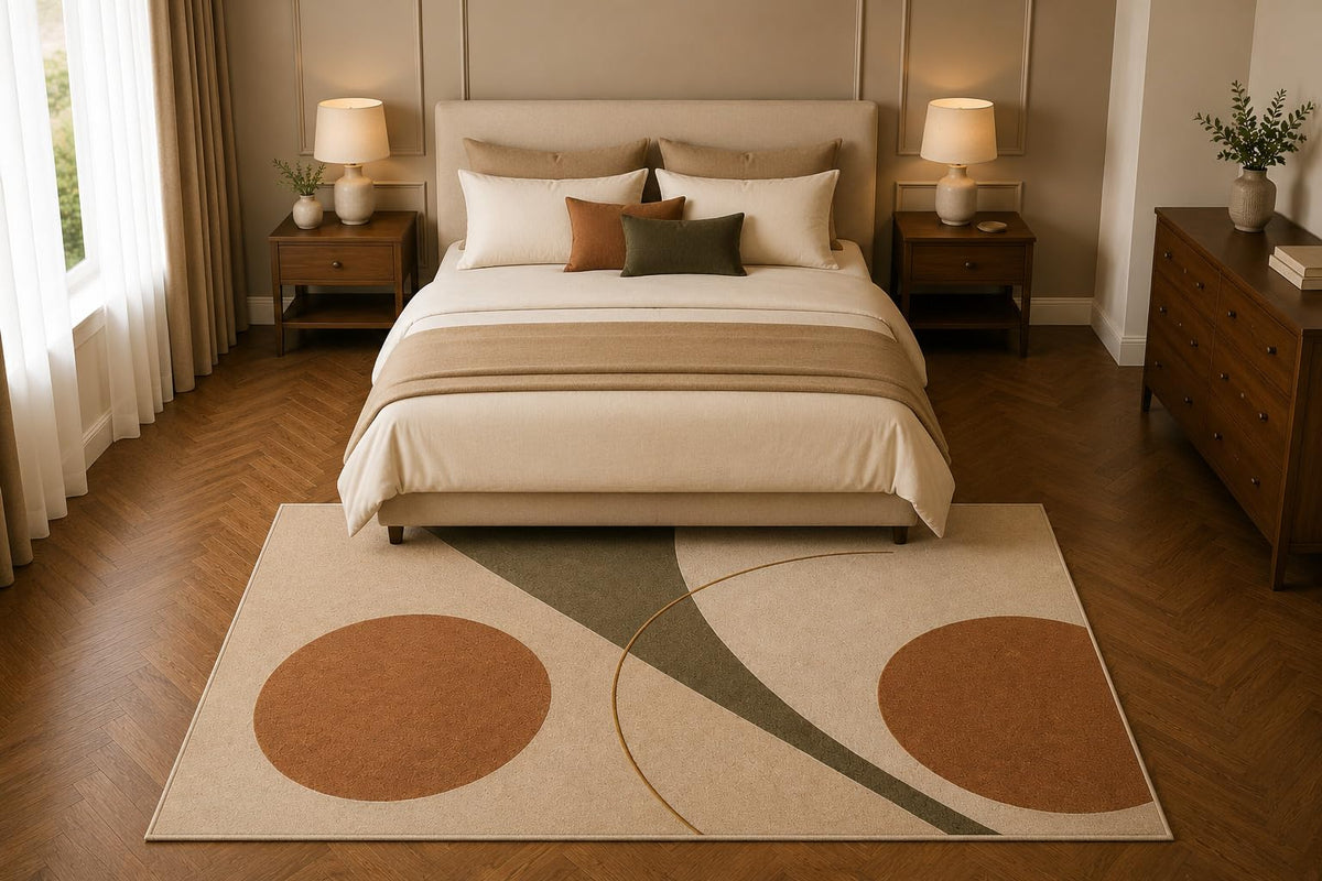 ICE ARMOR 5' x 7' Abstract Circle Area Rug, Mid Century Modern Geometric Living Room Bedroom Office Decor, Non-Slip Silicone Backing Low Pile Carpet