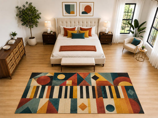 ICE ARMOR "Ultra Light Weight Large 6'7" x 9'10" Piano Keys Abstract Rug, Soft Low Pile Indoor Rug, Non-Slip Silicone Backing for Music Room Teal