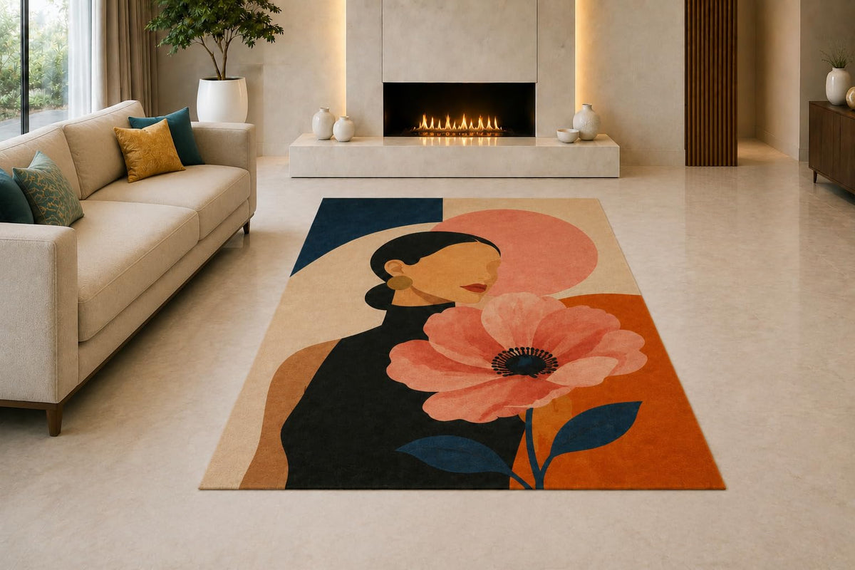 ICE ARMOR "Ultra Light Weight 5' x 7' Poppy Woman Silhouette Area Rug for Living Room, Bedroom and Home Office, Soft Low Pile Carpet with Non-Slip Silicone Backing, Black and Pink