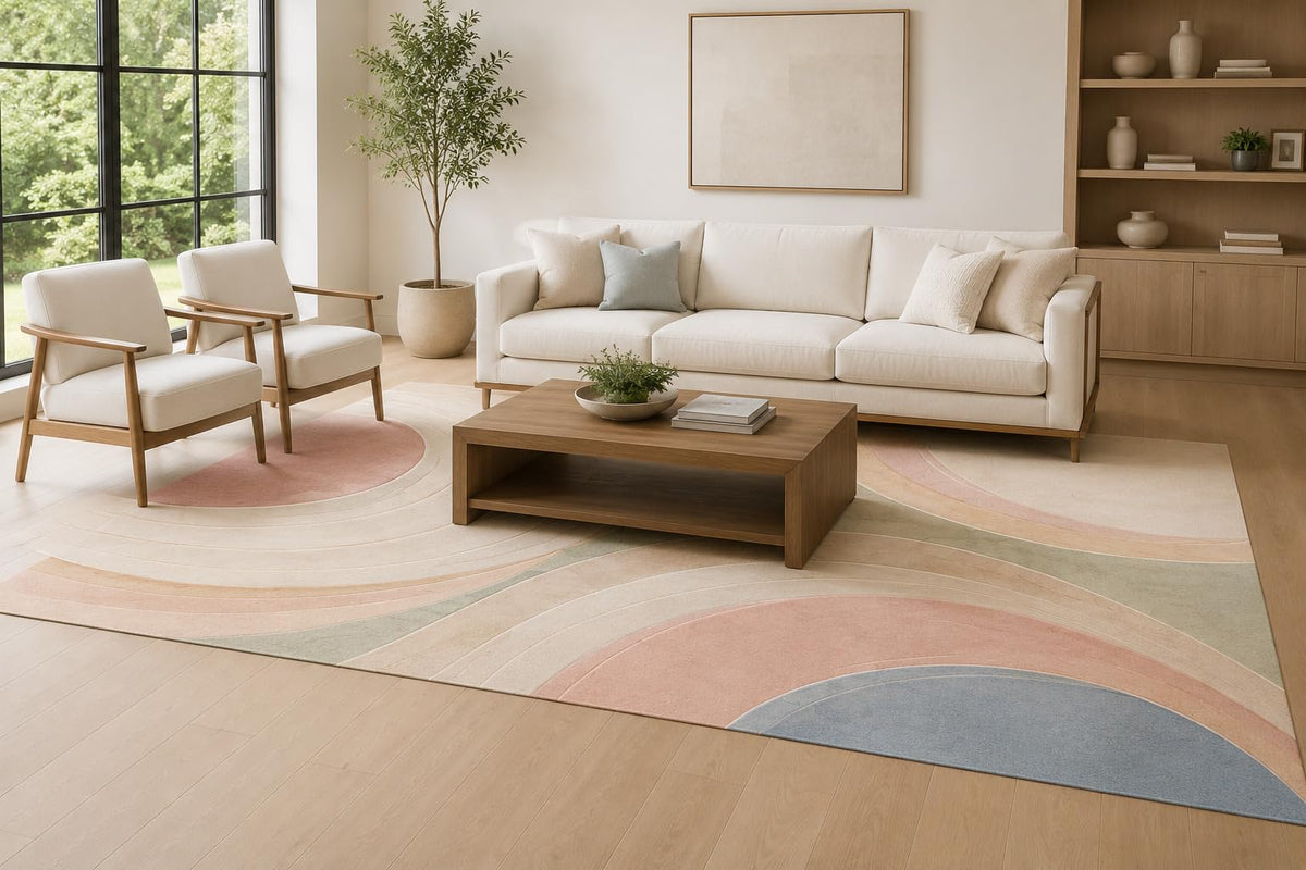 ICE ARMOR Large 6'7" x 9'10" Ivory and Beige Winding Path Area Rug for Living Room, Soft Low Pile Carpet with Non-Slip Silicone Backing, Decor for Bedroom, Dining Area and Home Office