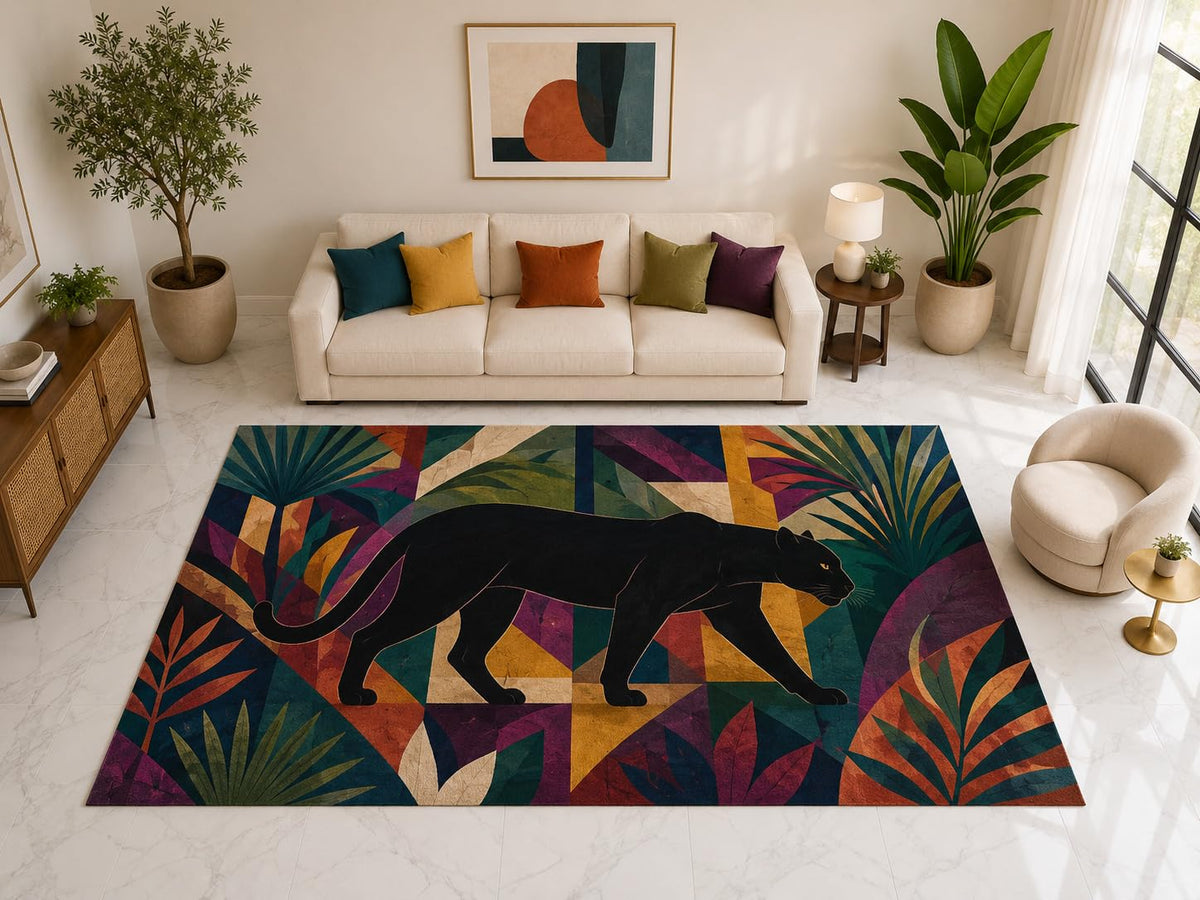 ICE ARMOR "Ultra Light Weight Large 6'7" x 9'10" Panther Jungle Rug, Soft Low Pile Indoor Rug, Non-Slip Silicone Backing for Living Room Teal
