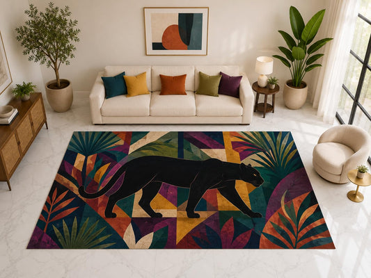 ICE ARMOR "Ultra Light Weight Large 6'7" x 9'10" Panther Jungle Rug, Soft Low Pile Indoor Rug, Non-Slip Silicone Backing for Living Room Teal