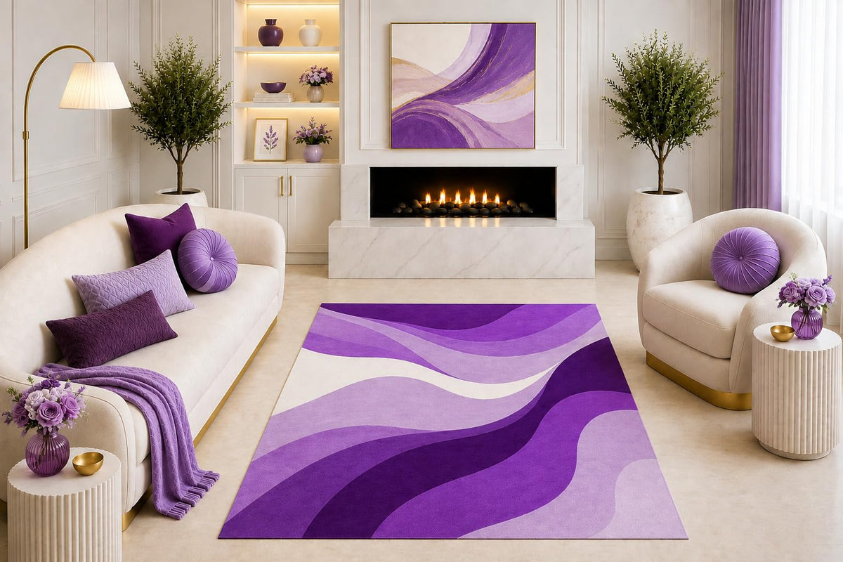ICE ARMOR "Ultra Light Weight 5' x 7' Purple Abstract Wave Area Rug, Modern Gradient Geometric Design for Living Room Bedroom Dining Room, Non-Slip Silicone Backing Low Pile