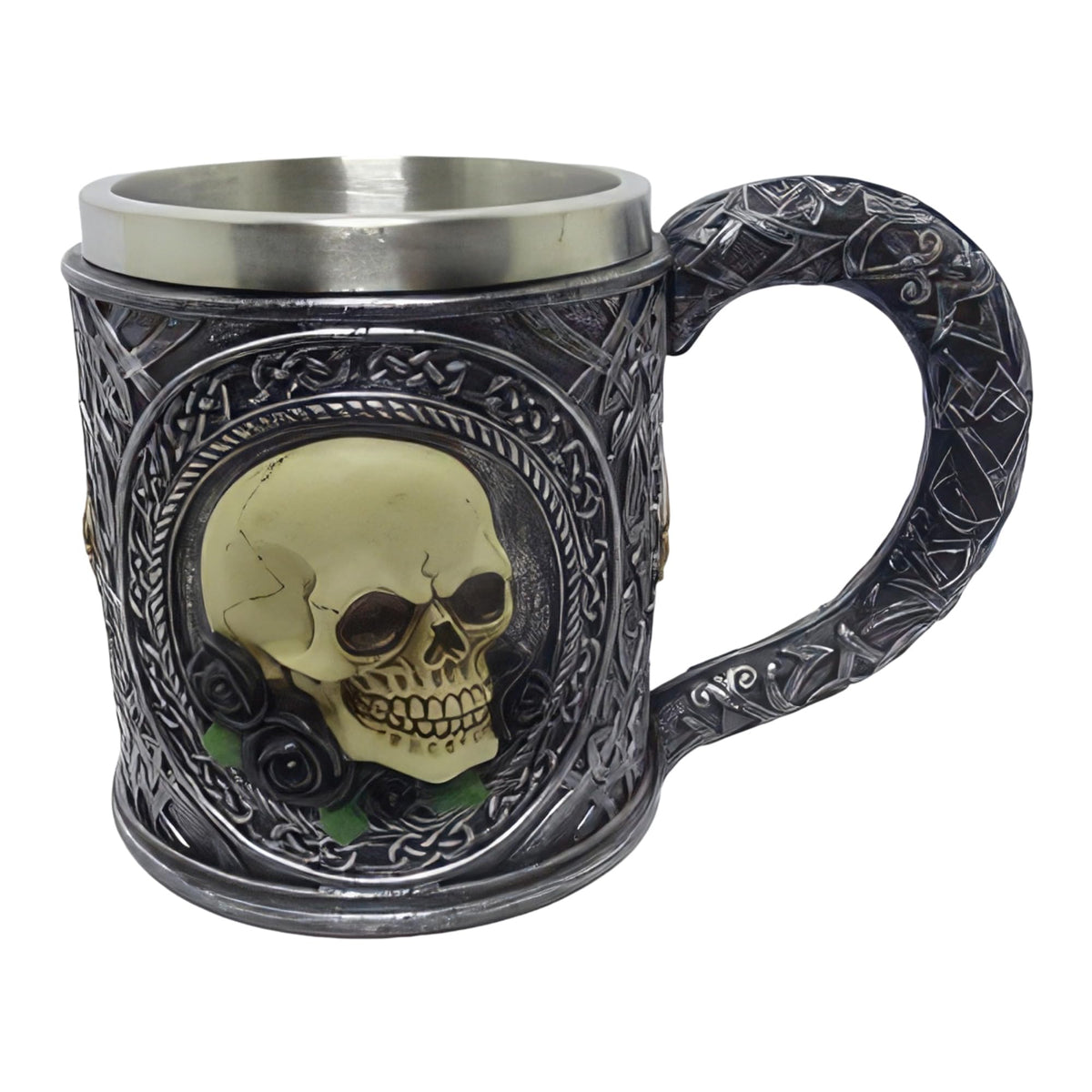 ICE ARMOR 6.25" W Skull with Rose Mug Statue Sculpture Ornament Decoration Home/Room Decor Ideas for Housewarming, Holidays and Birthdays Great Collectible Addition