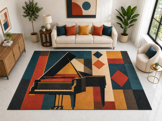 ICE ARMOR "Ultra Light Weight Large 6'7" x 9'10" Grand Piano Geometric Rug, Soft Low Pile Indoor Rug, Non-Slip Silicone Backing for Living Room Teal