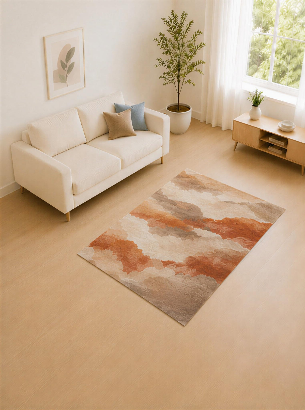 ICE ARMOR 5' x 7' Terracotta and Beige Desert Clouds Area Rug for Living Room, Soft Low Pile Carpet with Non-Slip Silicone Backing, Decor for Bedroom and Home Office