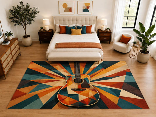 ICE ARMOR "Ultra Light Weight Large 6'7" x 9'10" Sunburst Acoustic Guitar Rug, Soft Low Pile Indoor Rug, Non-Slip Silicone Backing for Bedroom Orange