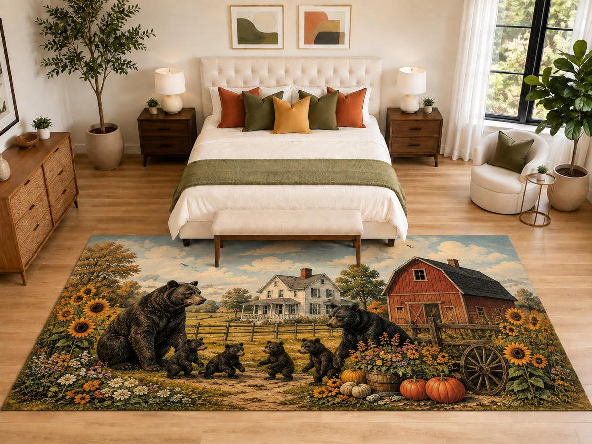 ICE ARMOR "Ultra Light Weight Large 6'7" x 9'10" Bear Pumpkin Barn Area Rug, Soft Low Pile Indoor Rug, Non-Slip Silicone Backing, Family Room, Brown