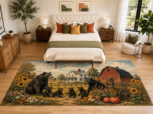 ICE ARMOR "Ultra Light Weight Large 6'7" x 9'10" Bear Pumpkin Barn Area Rug, Soft Low Pile Indoor Rug, Non-Slip Silicone Backing, Family Room, Brown