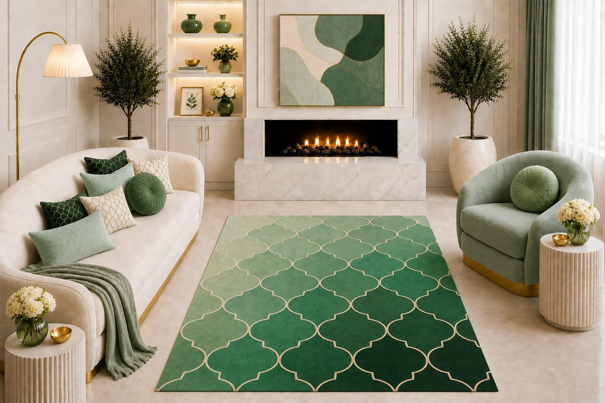 ICE ARMOR "Ultra Light Weight 5' x 7' Green Ombre Moroccan Trellis Area Rug Modern Geometric Lattice Living Room Bedroom Dining Room Decor Non-Slip Silicone Backing Low Pile