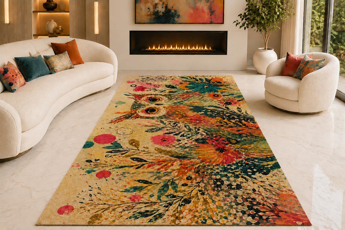 ICE ARMOR "Ultra Lightweight Large 6'7" x 9'10" Wildflower Garden Area Rug for Living Room, Bedroom and Home Office, Soft Low Pile Carpet with Non-Slip Silicone Backing, Orange and Green