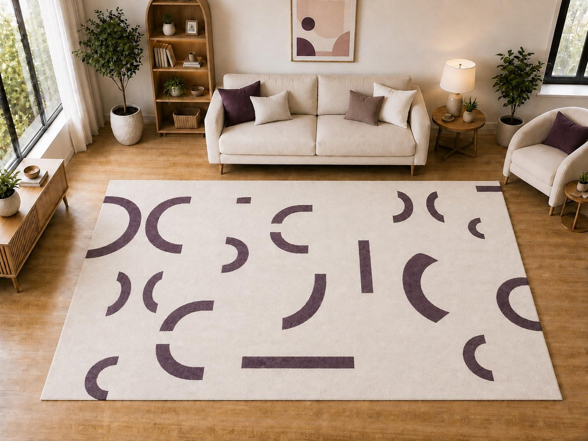ICE ARMOR "Ultra Light Weight Large 6'7 x 9'10 Plum Abstract Arc Pattern Area Rug for Living Room Bedroom Dining Room Soft Low Pile Indoor Carpet Modern Floor Decor