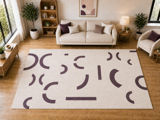 ICE ARMOR "Ultra Light Weight Large 6'7 x 9'10 Plum Abstract Arc Pattern Area Rug for Living Room Bedroom Dining Room Soft Low Pile Indoor Carpet Modern Floor Decor