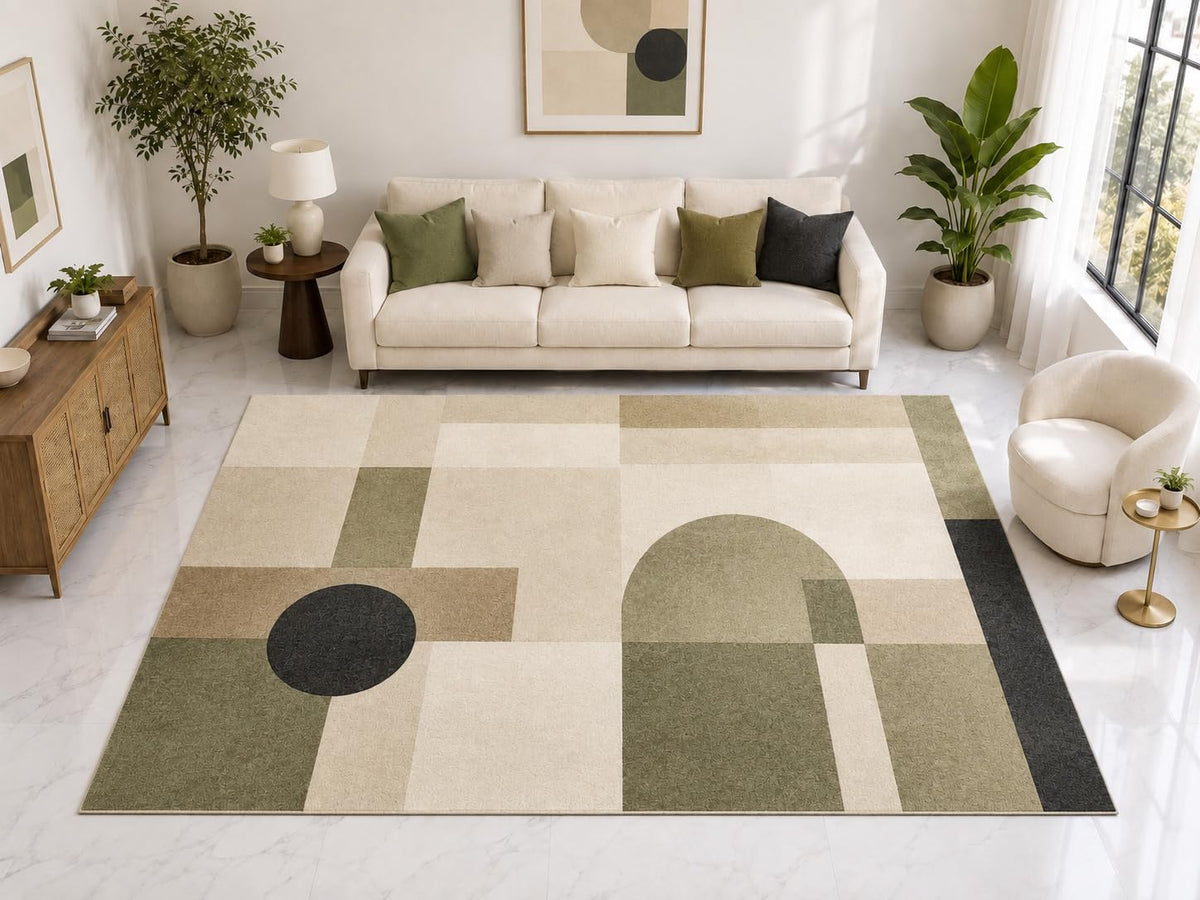 ICE ARMOR Large 6'7" x 9'10" Modern Geometric Block Area Rug, Soft Low Pile Indoor Rug with Non-Slip Silicone Backing for Living Room Bedroom, Gray