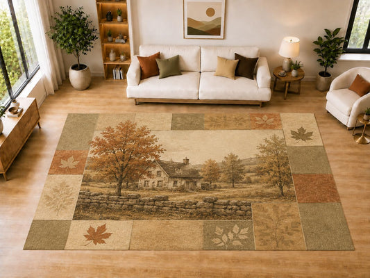 ICE ARMOR "Ultra Light Weight Large 6'7" x 9'10" Autumn Cottage Area Rug for Dining, Living Room, Bedroom, Soft Low Pile Indoor Rug with Non-Slip Silicone Backing, Beige Brown
