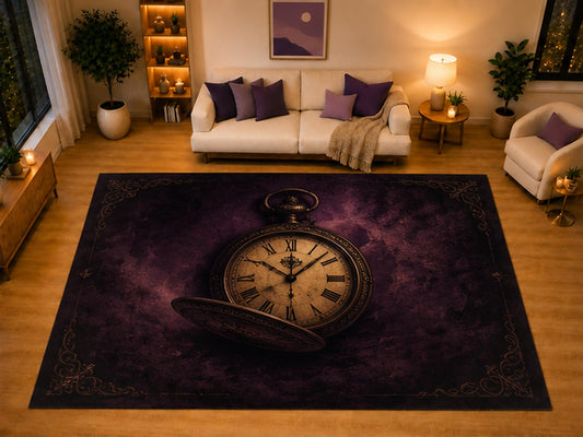 ICE ARMOR "Ultra Light Weight Large 6'7" x 9'10" Vintage Pocket Watch Gothic Area Rug for Living Room Bedroom, Soft Low Pile Non-Slip Backing, Purple Victorian Dark Academia Decor