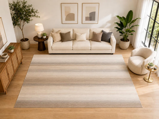 ICE ARMOR "Ultra Light Weight Large 6'7" x 9'10" Beige Taupe Stripe Area Rug for Living Room and Bedroom, Soft Low Pile Indoor Rug and Non-Slip Silicone Backing, Beige