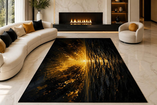 ICE ARMOR "Ultra Lightweight Large 6'7" x 9'10" Radiant Path Area Rug for Living Room, Bedroom and Home Office, Soft Low Pile Carpet with Non-Slip Silicone Backing, Black and Golden Color