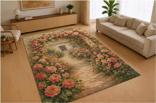ICE ARMOR 5' x 7' Garden Path Floral Area Rug, Soft Low Pile Indoor Rug with Non-Slip Silicone Backing for Living Room, Bedroom, Office, Family Room, Nursery, Multicolor