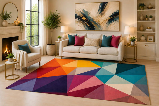 ICE Armor 6'7" x 9'10" Colorful Geometric Prism Area Rug for Living Room, Soft Low Pile Indoor Rug with Non-Slip Silicone Backing, Decorative Carpet for Bedroom, Dining Room and Office, Multicolored