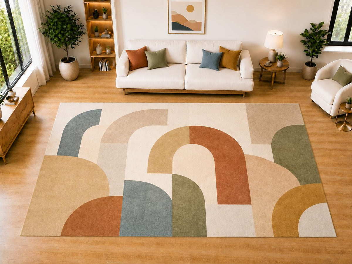 ICE ARMOR "Ultra Light Weight Large 6'7 x 9'10 Neutral Arch Mosaic Area Rug for Living Room, Dining Room, and Bedroom, Soft Low Pile Indoor Rug, Contemporary Floor Decor