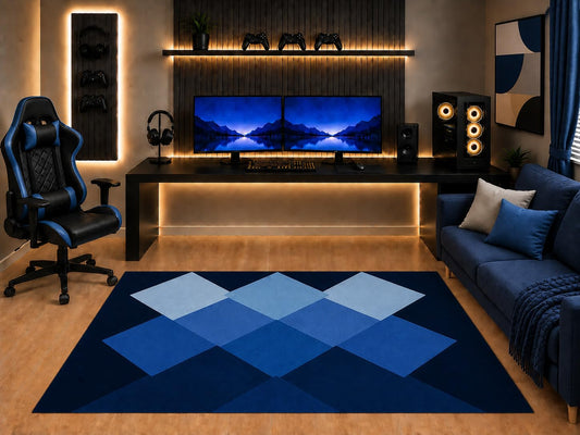 ICE ARMOR "Ultra Light Weight 5' x 7' Blue Diamond Area Rug Modern Geometric Argyle Pattern for Boys Teen Bedroom Gaming Room Playroom Contemporary Decor Non-Slip Silicone Backing Low Pile