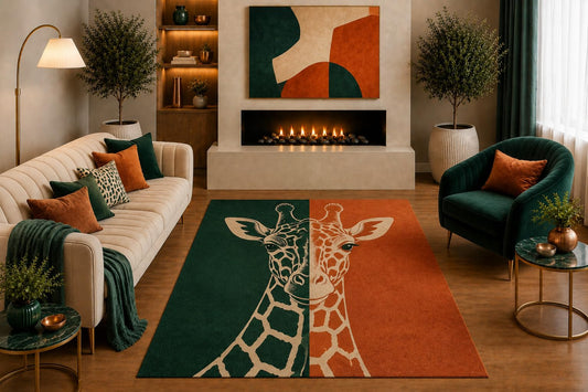 ICE ARMOR "Ultra Light Weight 5' x 7' Giraffe Portrait Area Rug Modern Color Block Safari Animal Art for Living Room Bedroom Nursery Office Decor Non-Slip Silicone Backing Low Pile