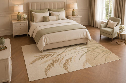 ICE ARMOR 5' x 7' Botanical Fern Area Rug, Neutral Nature Leaf Branch Living Room Bedroom Office Decor, Non-Slip Silicone Backing Low Pile Carpet