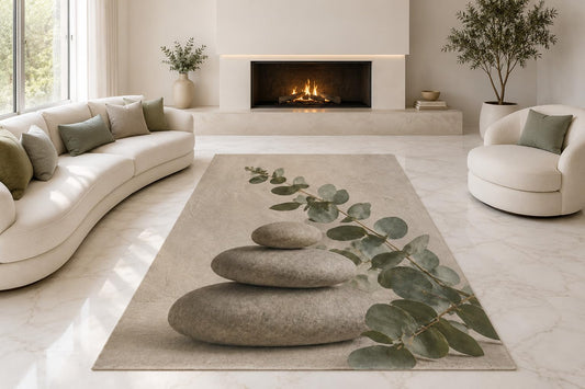 ICE ARMOR "Ultra Lightweight Large 6'7" x 9'10" Eucalyptus Spa Stones Area Rug for Living Room, Bedroom and Home Office, Soft Low Pile Carpet with Non-Slip Silicone Backing, Gray and Sage