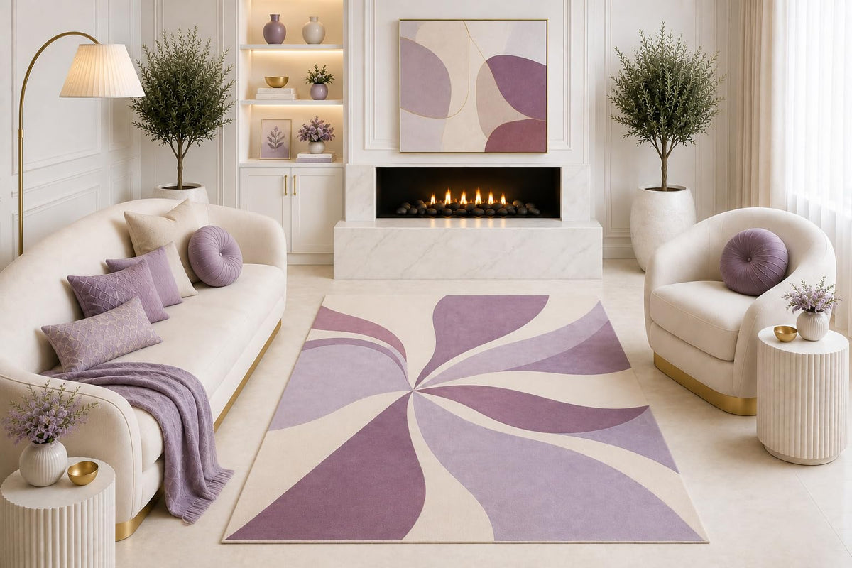 ICE ARMOR "Ultra Light Weight 5' x 7' Purple Abstract Swirl Area Rug, Modern Geometric Wave Rug for Living Room Bedroom Dining Room, Non-Slip Silicone Backing Low Pile