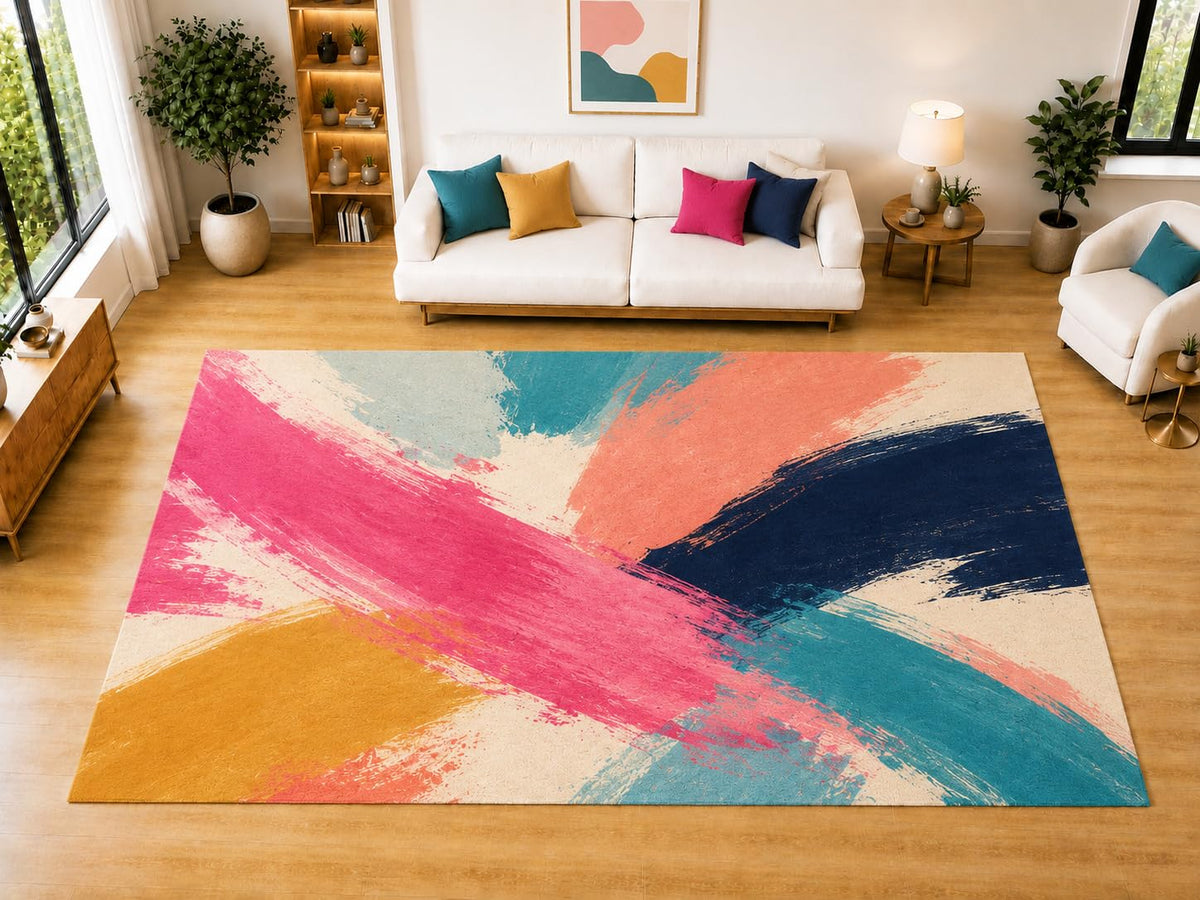 ICE ARMOR "Ultra Light Weight Large 6'7 x 9'10 Painted Brush Strokes Area Rug for Living Room, Dining Room, and Bedroom, Soft Low Pile Indoor Rug, Artistic Floor Decor