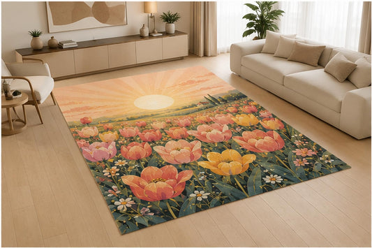 ICE ARMOR 5' x 7' Moonlit Floral Garden Area Rug for Living Room, Soft Low Pile Indoor Rug with Non-Slip Silicone Backing, Decorative Carpet for Bedroom, Nursery, Family Room, Purple Pink