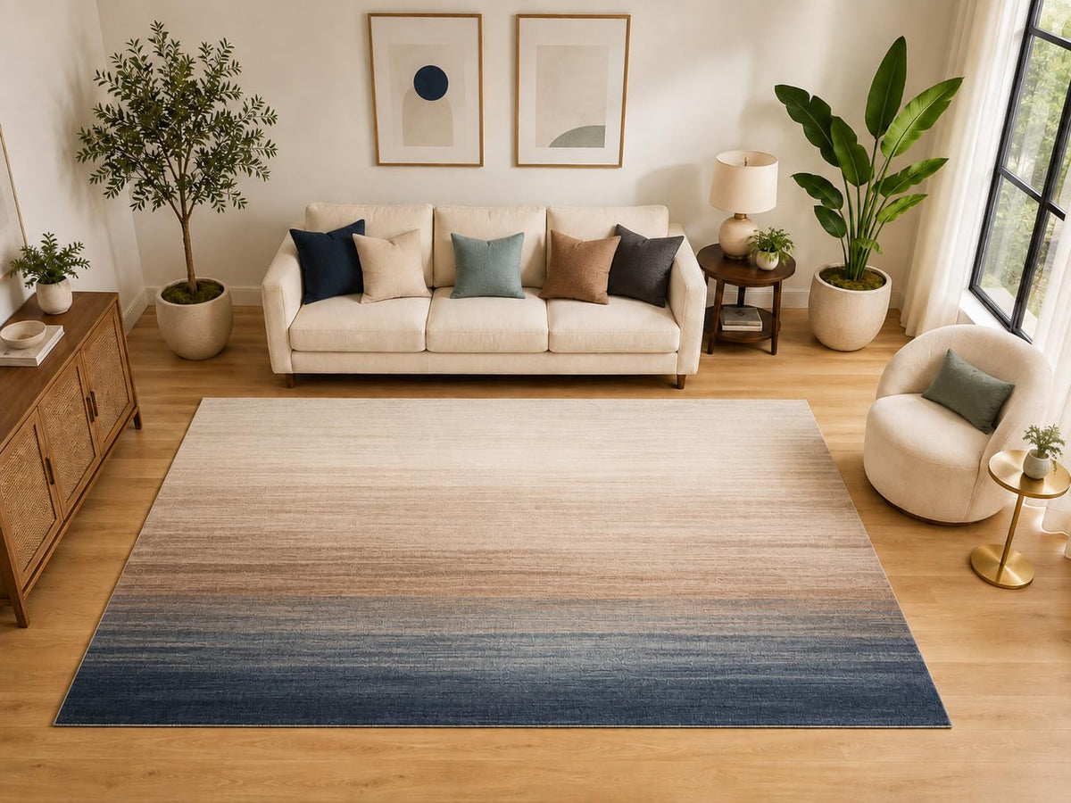 ICE ARMOR "Ultra Light Weight Large 6'7" x 9'10" Navy Ombre Area Rug for Living Room and Bedroom, Soft Low Pile Indoor Rug and Non-Slip Silicone Backing, Navy