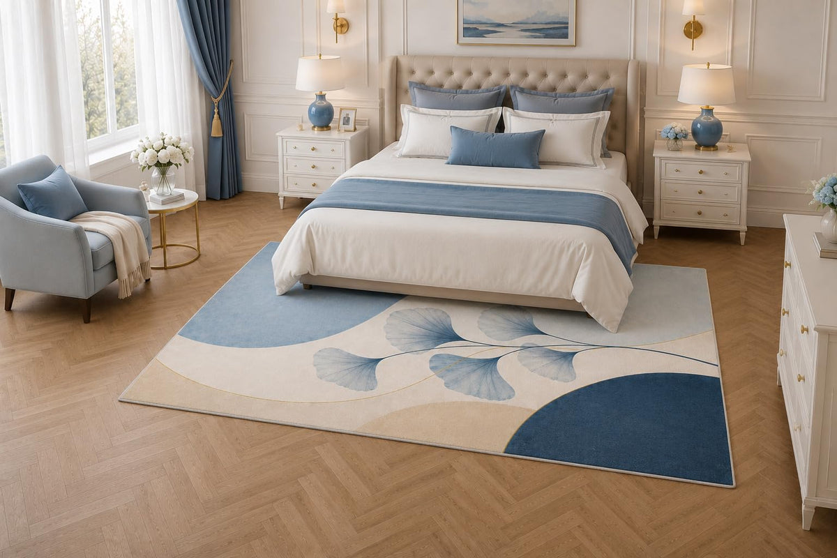 ICE ARMOR 5' x 7' Blue Ginkgo Leaf Area Rug, Modern Botanical Abstract Living Room Bedroom Home Office Decor, Non-Slip Silicone Backing Low Pile Carpet