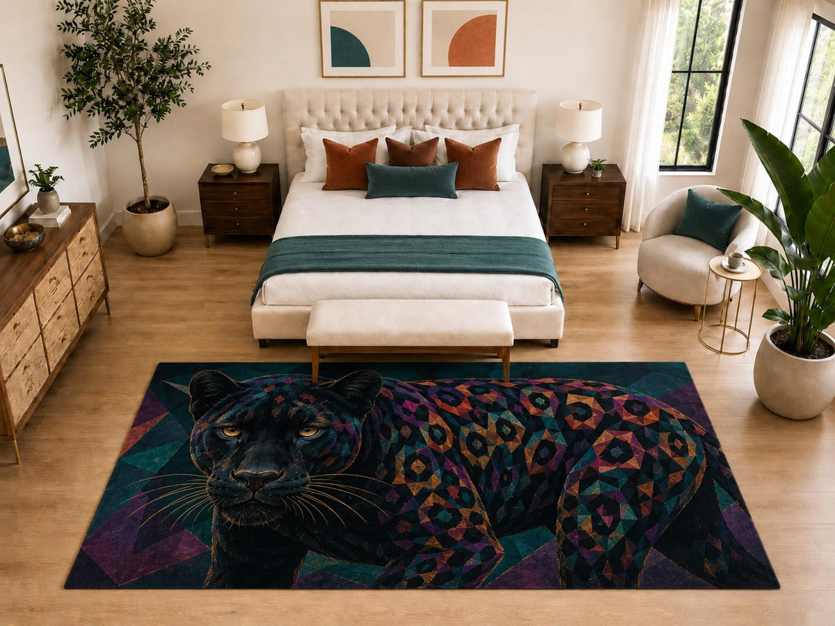 ICE ARMOR "Ultra Light Weight Large 6'7" x 9'10" Black Panther Mosaic Rug, Soft Low Pile Indoor Rug, Non-Slip Silicone Backing for Bedroom Multicolor