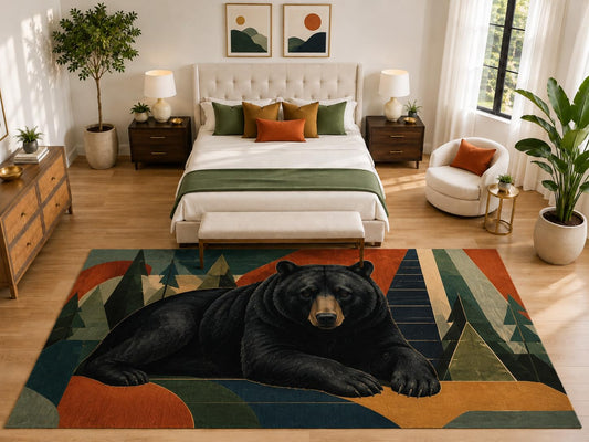 ICE ARMOR "Ultra Light Weight Large 6'7" x 9'10" Black Bear Mountain Rug, Soft Low Pile Indoor Rug, Non-Slip Silicone Backing for Bedroom Green