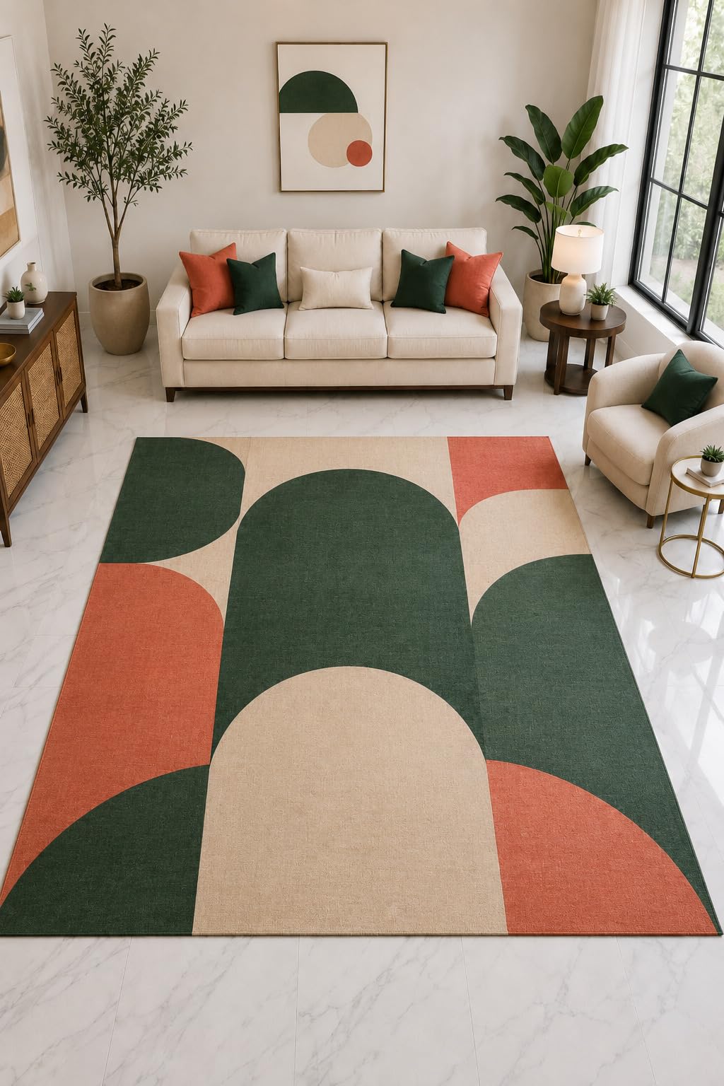 ICE ARMOR "Ultra Light Weight Large 6'7" x 9'10" Green Terracotta Arch Rug, Soft Low Pile Indoor Rug, Non-Slip Silicone Backing for Living Room Green
