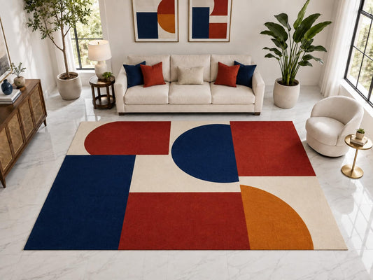 ICE ARMOR "Ultra Light Weight Large 6'7" x 9'10" Color Block Area Rug Carpet Soft Low Pile Indoor Rug and Non-Slip Silicone Backing Red