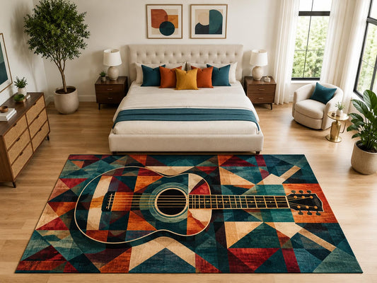 ICE ARMOR "Ultra Light Weight Large 6'7" x 9'10" Mosaic Acoustic Guitar Rug, Soft Low Pile Indoor Rug, Non-Slip Silicone Backing for Bedroom Teal